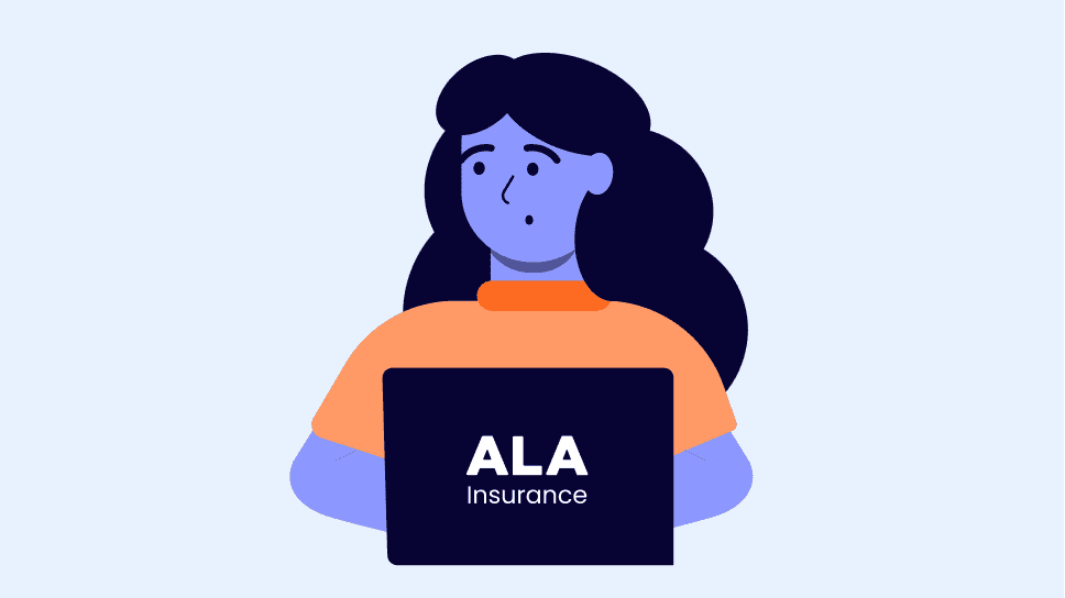 Cartoon woman holding an ALA Insurance banner